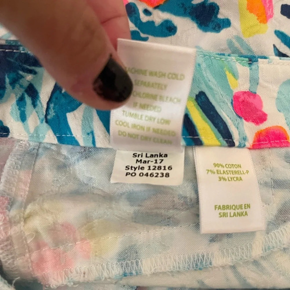 Lilly Pulitzer Kelly skinny ankle pants Serene Blue vibrant abstract print 00 - Picture 6 of 6